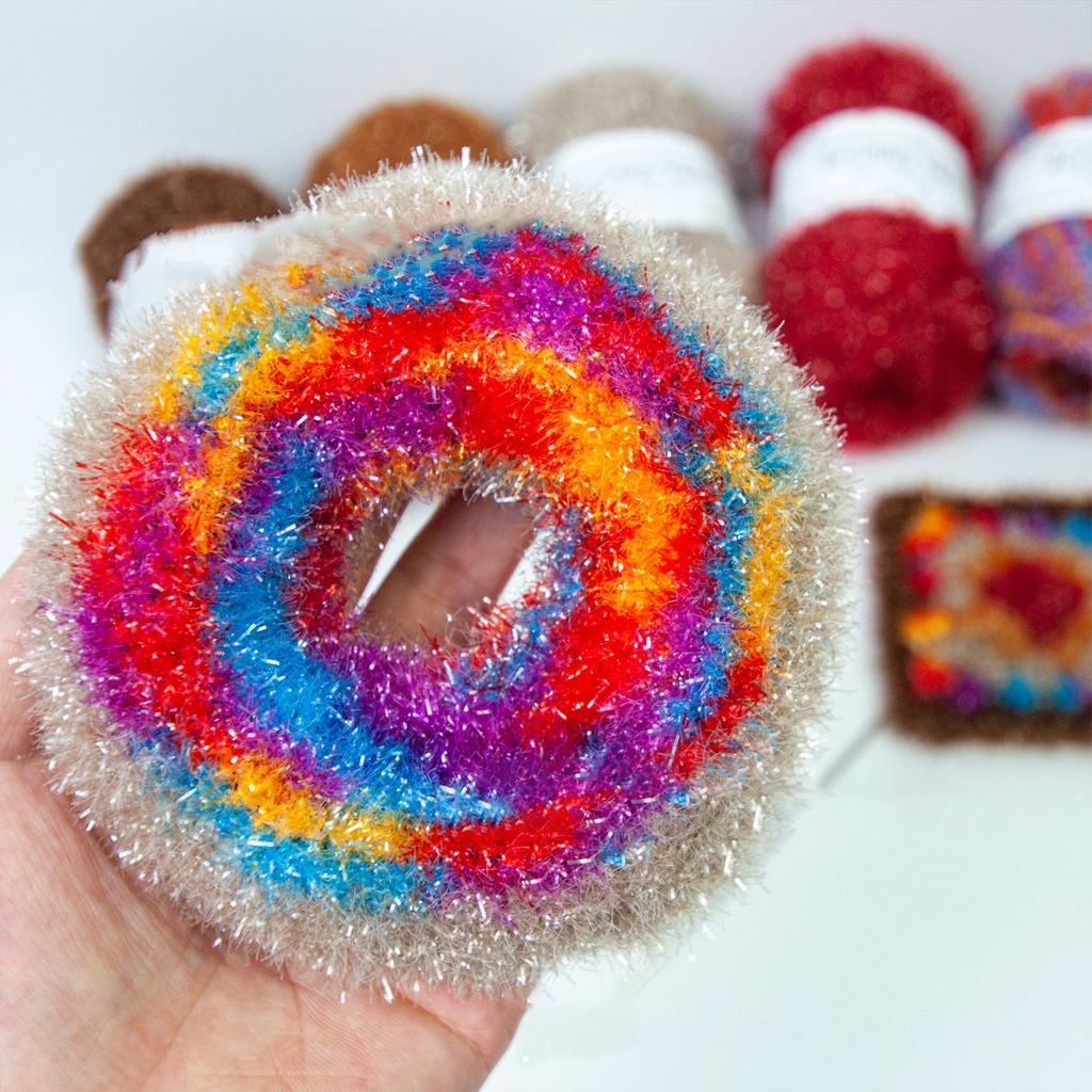 Colored Scrubby Yarn for Dishcloths Washcloths Crocheting Sparkling Polyester Yarn 1.76oz196 Yards Each for Knitting