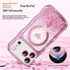 For iPhone 17 Pro Magnetic Case Electroplated Wave Frame Rhinestone Decor TPU PC Phone Cover with Love Glitter Paper