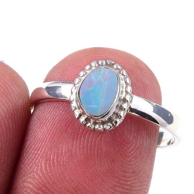 Natural Australian Opal Gemstone 925 Solid Sterling Silver Jewelry Ring S.8 P7t02