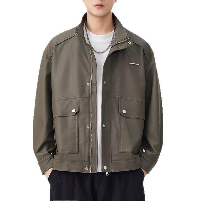 Autumn New Stand Collar Executive Jacket for Men Versatile Simple PU Leather Jacket