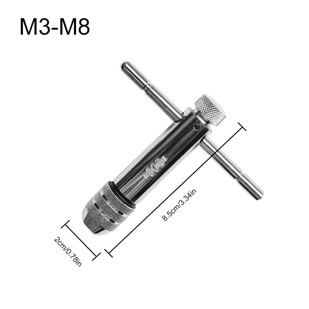 Adjustable T-Handle Ratchet Tap Wrench Machine Screw Thread Plug T-shaped Tool M3-M8 M5-M12 Metric Tap Wrench Hand Tapping Tools