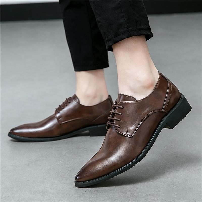 New Fashion Pointed Lace-up Dress Formal Oxford Shoes For Men Black Brown Homecoming Wedding Party Footwear Zapatos Hombre