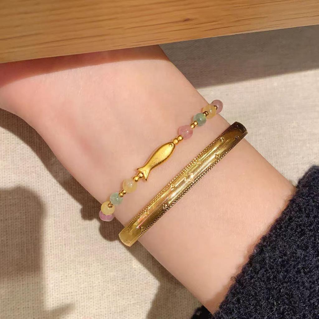 New Chinese rainbow candy imitation tourmaline bracelet niche design sense ancient method small yellow croaker lucky transfer exquisite bracelet