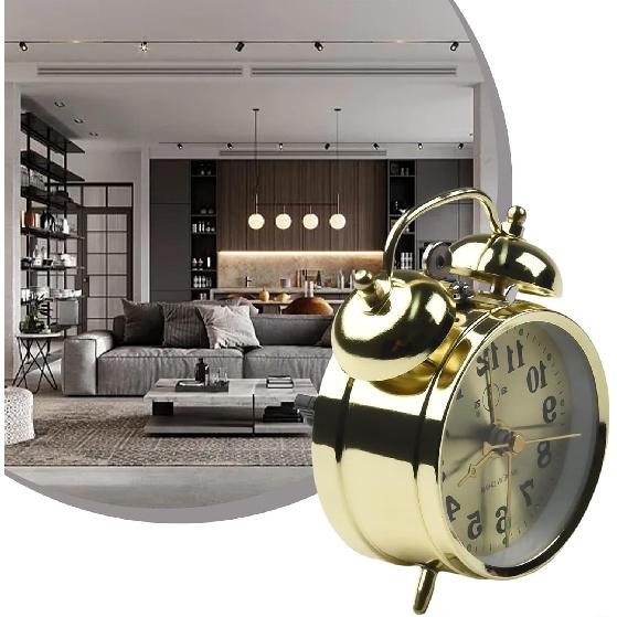 Винтажный Металлический Заводной Двухколокольный Будильник Механический Двойной Колокол Ручной Настольный Часы с Дизайном Подковы Декоративные Бесшумные Без Тиканья для