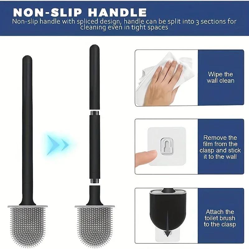 Silicone Toilet Brush, Hanging Toilet Cleaner Long Handle Bathroom Set, Cleaning Corner Household Bathroom Accessories