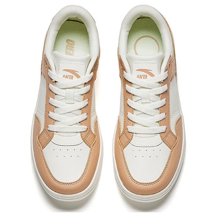 Anta Breaking Bamboo Slip Resistant Cushioning Low Top Skateboard Shoes Women's White Brown Sneakers 122518012-4
