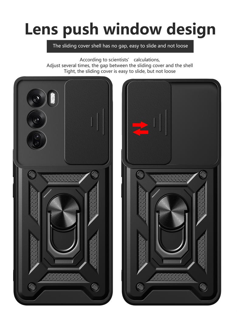 Shockproof Armor Phone Case For Oppo Reno 12 Pro Slide Camera Protect Funda For Reno 12 F 12F Reno12 Pro 5G Magnetic Ring Cover