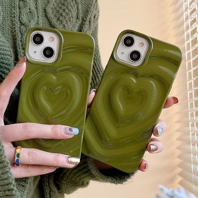 Glossy Love Heart Phone Case For iPhone 17 Pro Max 16 E 15 11 13 14 12 Cute Fashion 3D Wavy Pattern Bumper Shockproof Cover