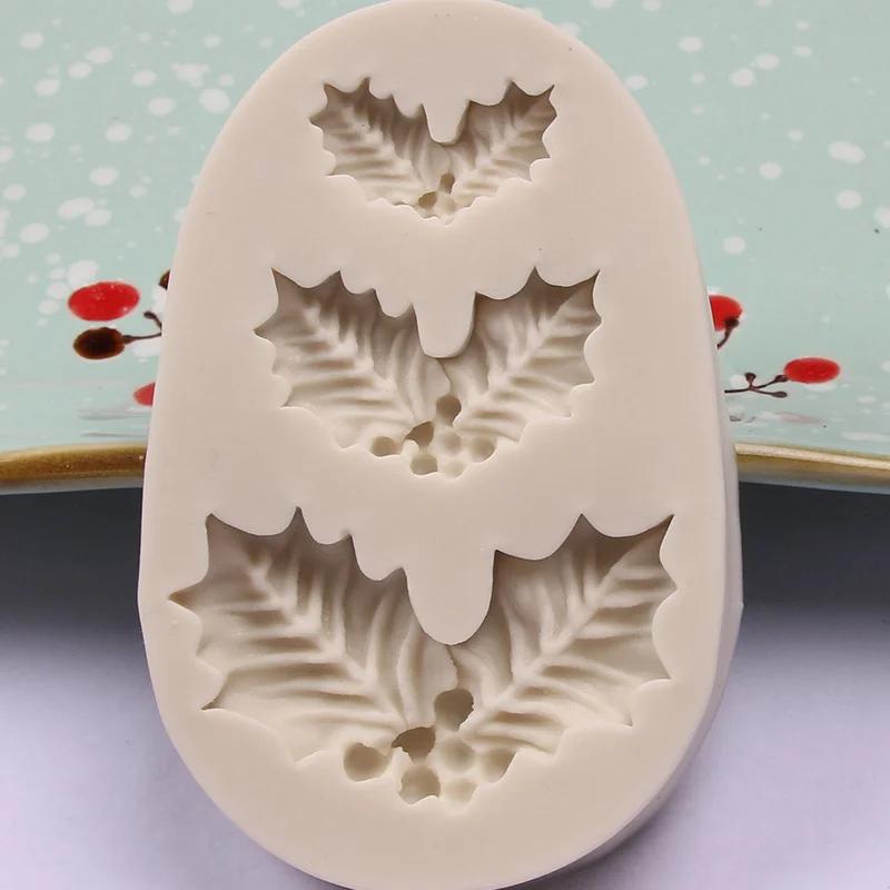 Christmas Holly Decoration Fondant Cake Silicone Mold Chocolate Candy Molds Cookies Pastry Biscuits Mould DIY Cake Baking Tools