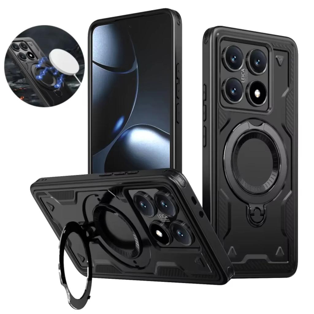 Armor Case For Xiaomi 14T Pro 5G Redmi Note 14 13 Pro Plus 5G4G Magsafe Wireless Charging 360° Rotate Kickstand Shockproof Cover