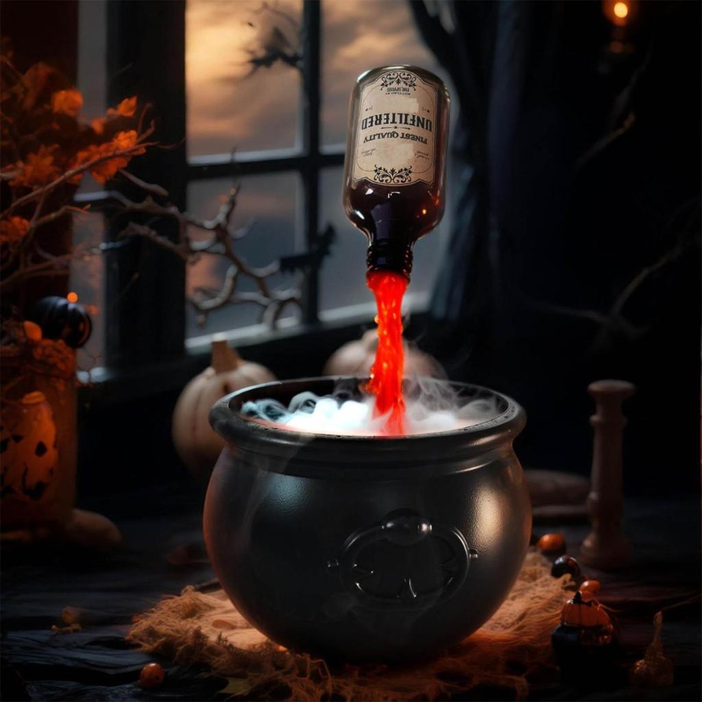 Halloween Decorations Indoor - Witch's Cauldron With Magical Bottles & Fog Maker, Floating Potion DIY, Party Decoration, Halloween Party Decor 50ml