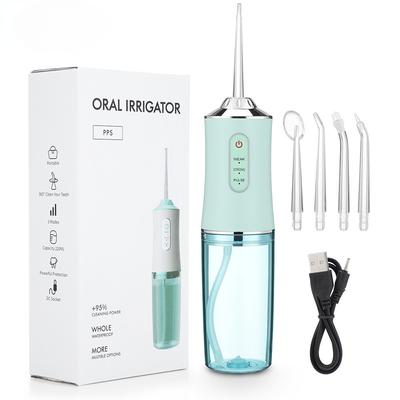 Munddusche, tragbare Dental-Wasserflosser, USB wiederaufladbar, Wasserstrahl, Zahnseide, Zahnstocher, 4 Düsenspitzen, 220 ml, 3 Modi, IPX7, 1400 U/min