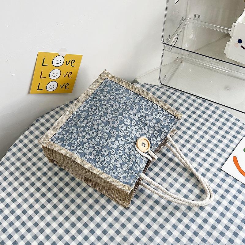 Net Red Floral Canvas Bag Tote Bag Female Style To Work with Rice Simple Out with Bento