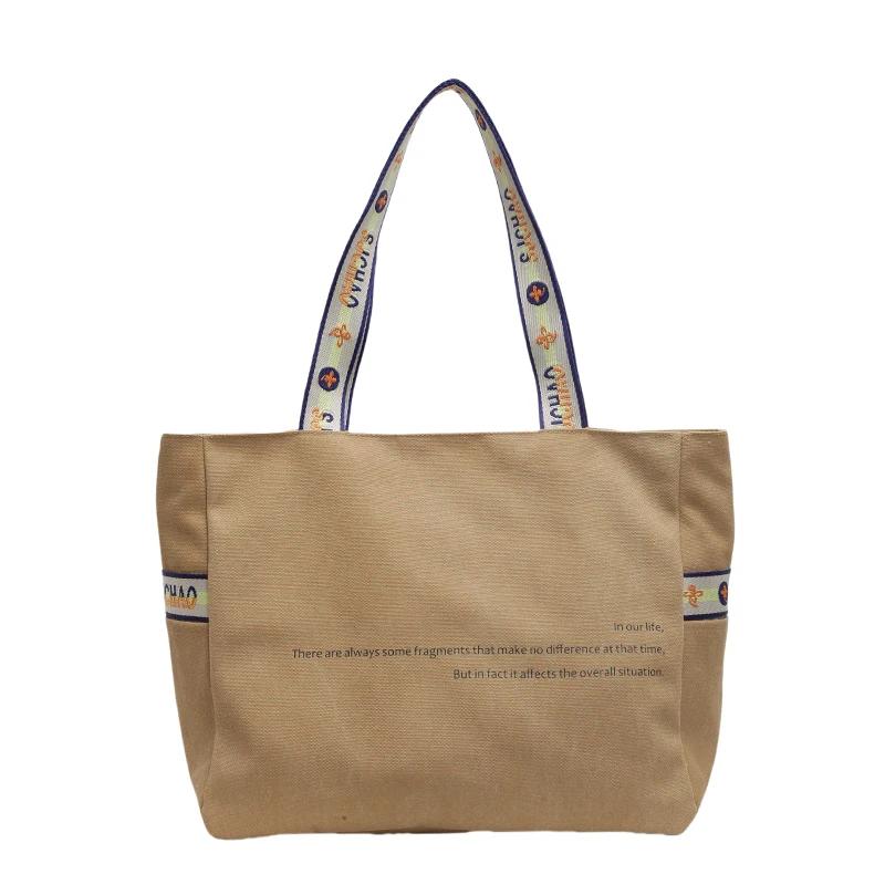 

Женская большая вместительная сумка через плечо из холста, однотонная повседневная сумка на молнии с буквенным принтом