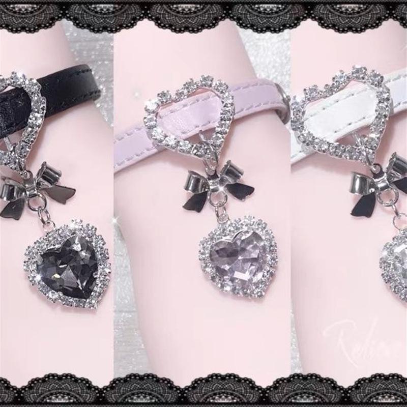 Original Y2k leather bow love rhinestone pendant bracelet subculture cute fashion high sense