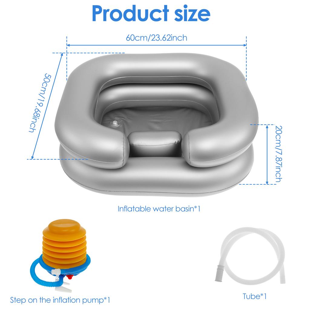 Inflatable Shampoo Basin Foldable Waterproof Hair Washing Basin with with Head and Neck Support Comfortable Hair Shampoo Bowl