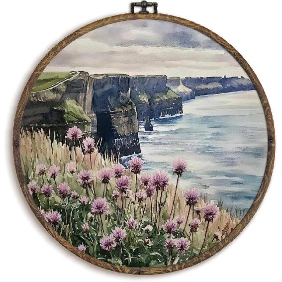 KFXHANGD Vintage Seashell Round Wall Art Framed, Coastal Shell Canvas Wall Art Decor, Coastal Sea Shells Hanging Decor for Bathroom Bedroom,