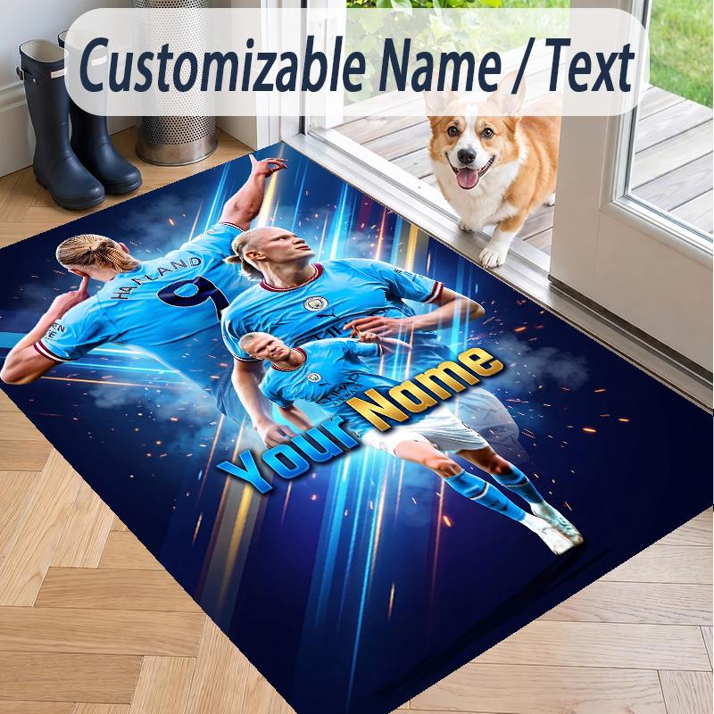 Custom Text Printed Rug Erling Haaland Non Slip Floor Carpet For Home Room Decor