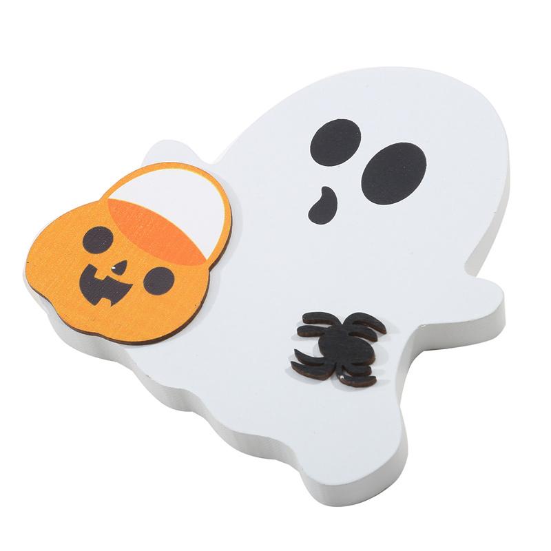 Niedliche Geister-Halloween-Dekoration für den Innenbereich, gruselige Deko, Holztablett-Dekor, Tischschild, schwarzer Katzenbesen, Kürbisblöcke für Partys, Zuhause, Regaldisplay