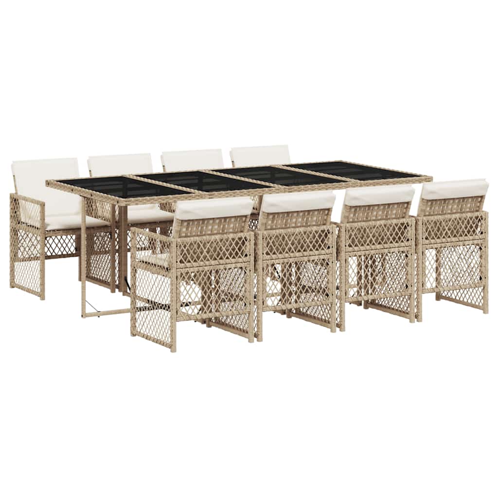 Vidaxl 9-Cz. Garden Furniture Set With Cushions, Beige, Poly Rattan
