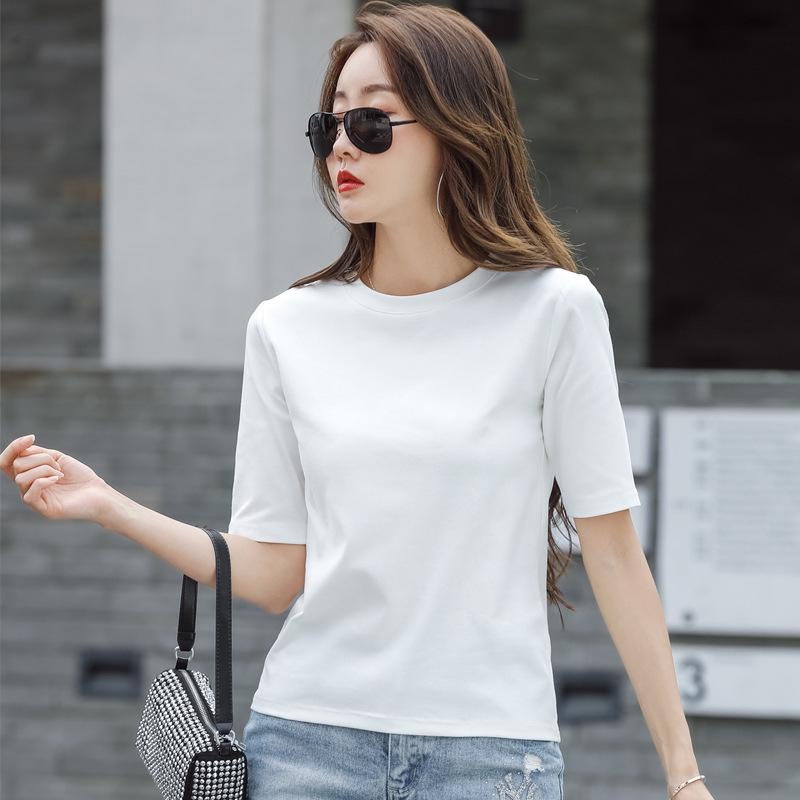 

Women s Mid-Sleeve T-Shirt 2024 Korean Style Solid Color Base Layer Top Casual XXXL