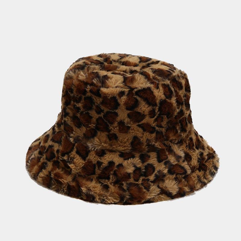 Women S Vintage Leopard Print Plush Bucket Hat Winter Warm Fashion