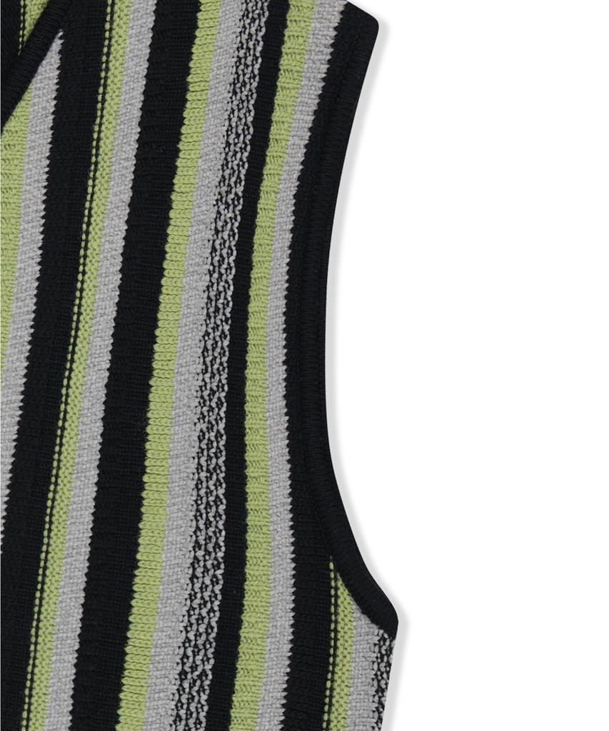 Yeseyesee Stripe Knit Zip-Up Vest Black