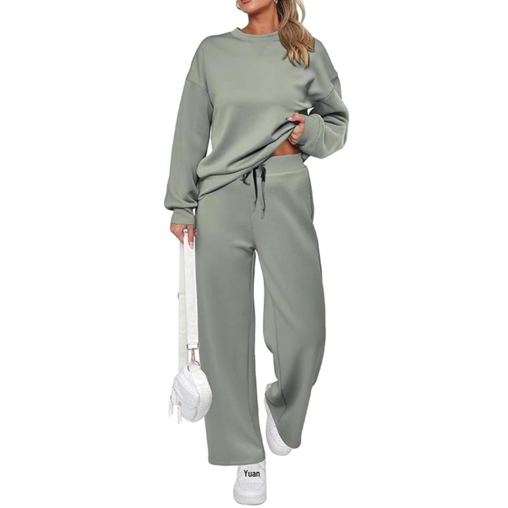 2025 Women's Two-Piece Knit Set: Long-Sleeve Top & Wide-Leg Pants