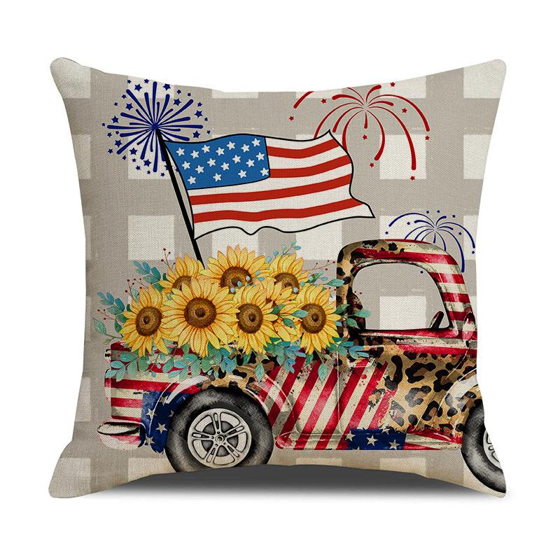 4pcs/Set Cross-Border US Independence Day Pillow Cover Letter Sofa Cushion Cushion Cover Household Goods Without Pillow Core