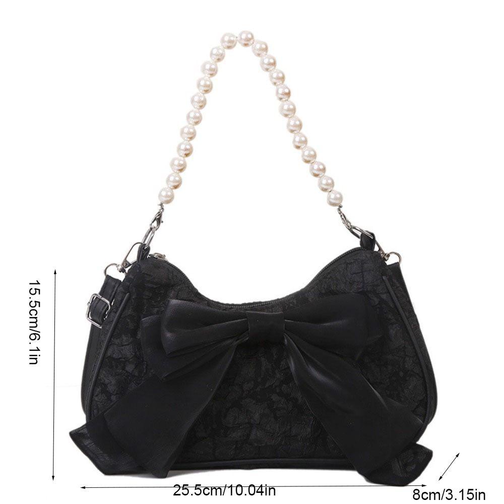 Pearl Bow Shoulder Bag Canvas Small Square Bag Luxury Bow Underarm Bag  Girls