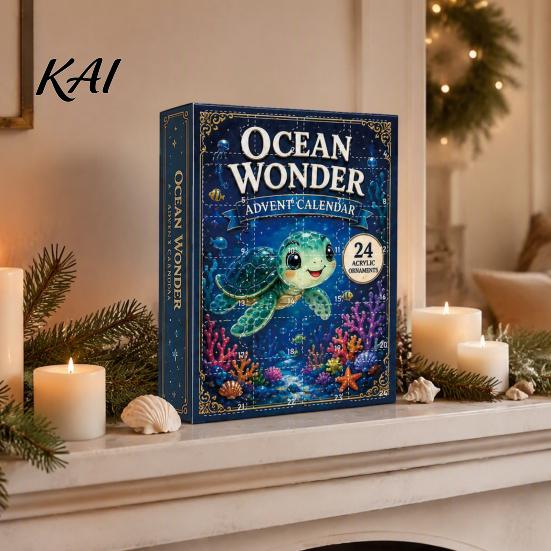 2D Flat Acrylic Pendants Ocean Advent Calendars 2026, Marine Themed 24 Days Christmas Countdown Calendar, Holiday Surprise Gift Box Sea Animal