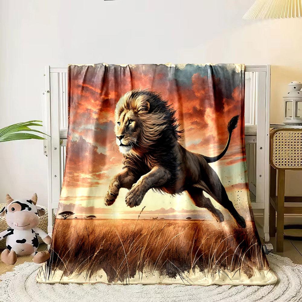 Majestic Lion in Sunset Savannah print blanket soft and cozy perfect for the living room bed sofa or a nap,gift