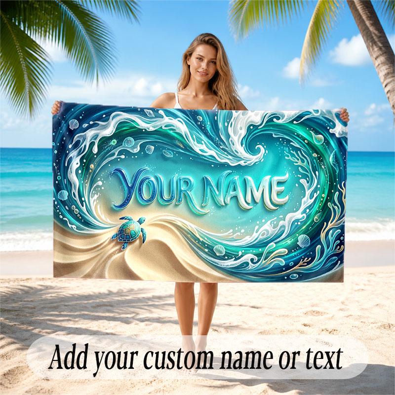 Fish Ocean Theme Beach Towel Personalized Custom Name & Text Soft Quick Dry Beach Towel for Swimming Travel