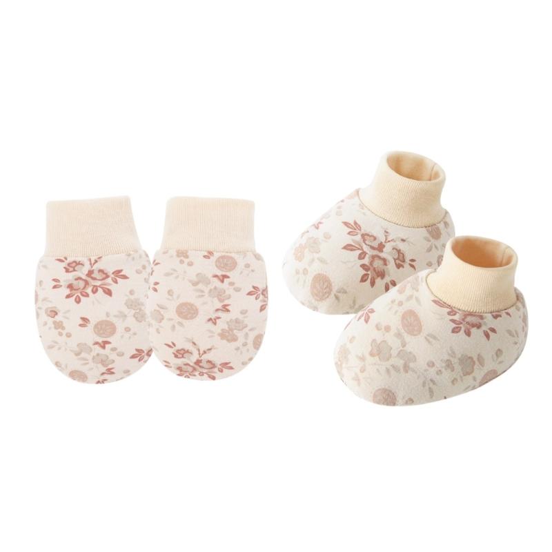 Set of 1 Infant Cotton Mittens Anti Scratch Hand Cover Soft Breathable Warm Gloves & Socks for 0-6M Boys Girls