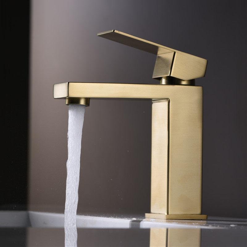 304 Stainless Steel Bathroom Washbasin Faucet Brushed Gold/Black Square Hot And Cold Mixed Water Basin Faucet Gray Sink Tap