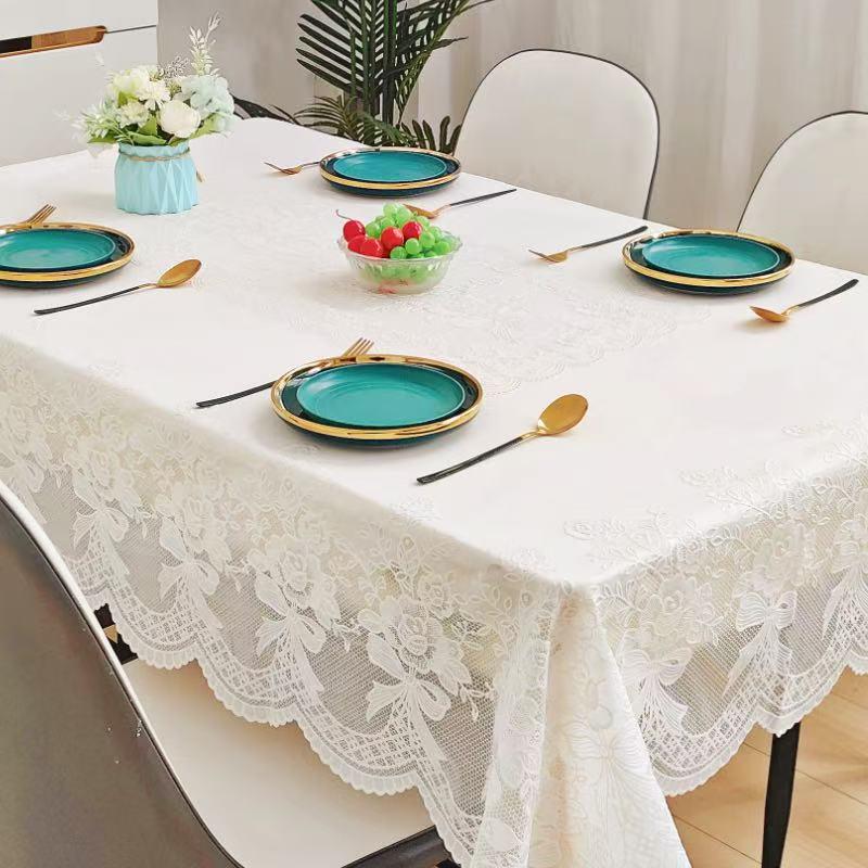 90x140cm Waterproof Heat-Resistant Lace Plastic Tablecloth - Wash-Free European Style for Dining or Coffee Tables 90*140cm