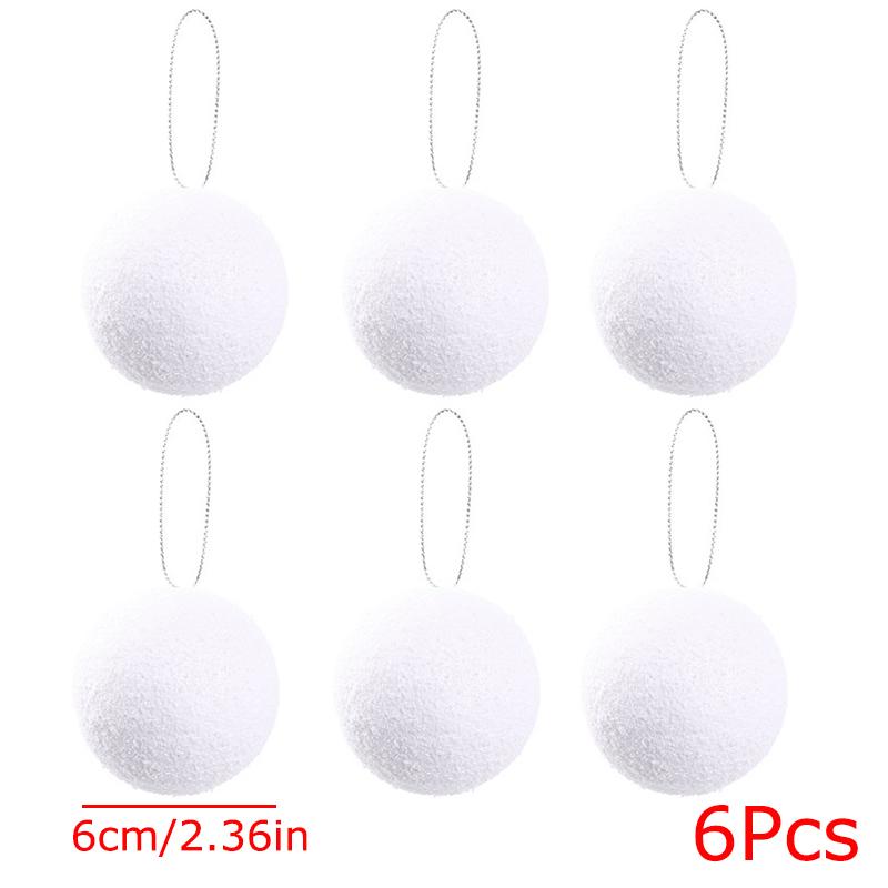 6PC Simulation Snowball Pendants Winter Foam Elegant Christmas Ornaments Holiday White Parties Hanging Snowball Xmas Tree 3 Sizes