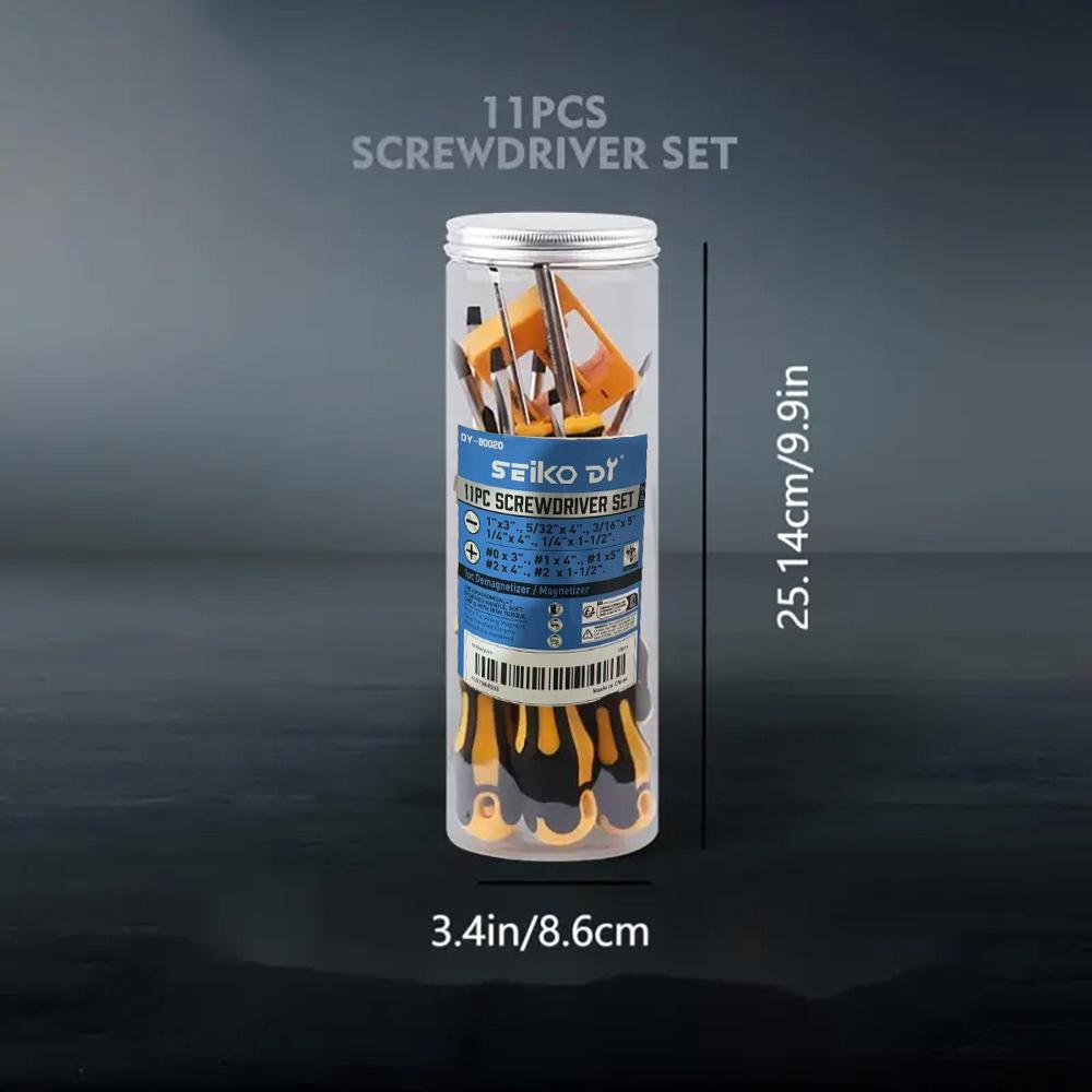 11-Piece Magnetic Screwdriver Set with Cross-Head Tips and Cushioned Grip