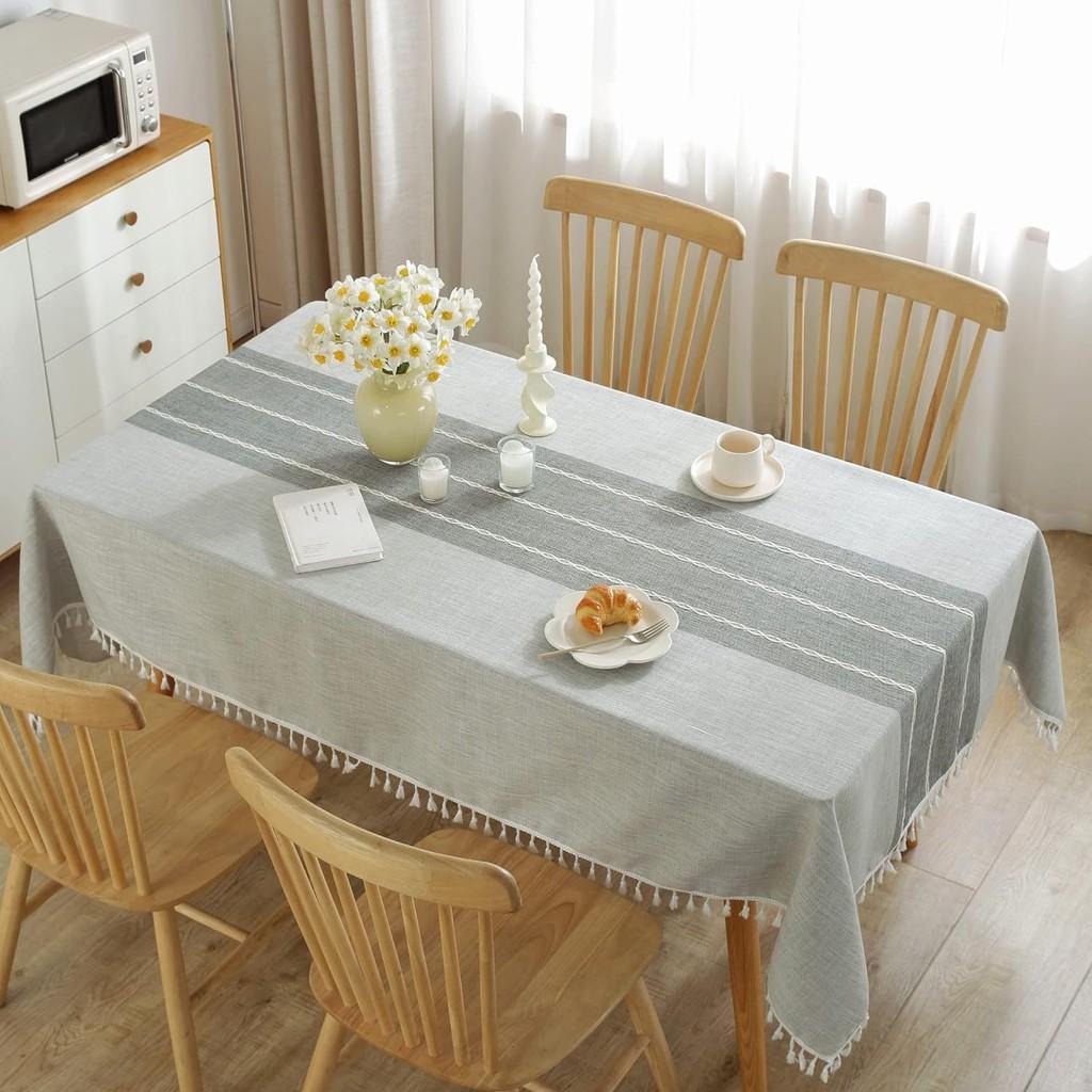 Elegant Ins Style Tablecloth In Striped Grey And Brown For Modern Dining Decor