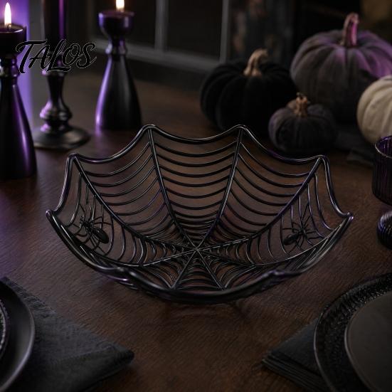 Spider Web Party Decoration Halloween Basket, Plastic Cobweb Design Fruit Serving Bowl, Treat for or Trick Candy Holder Dinner Table, Supplies Festive