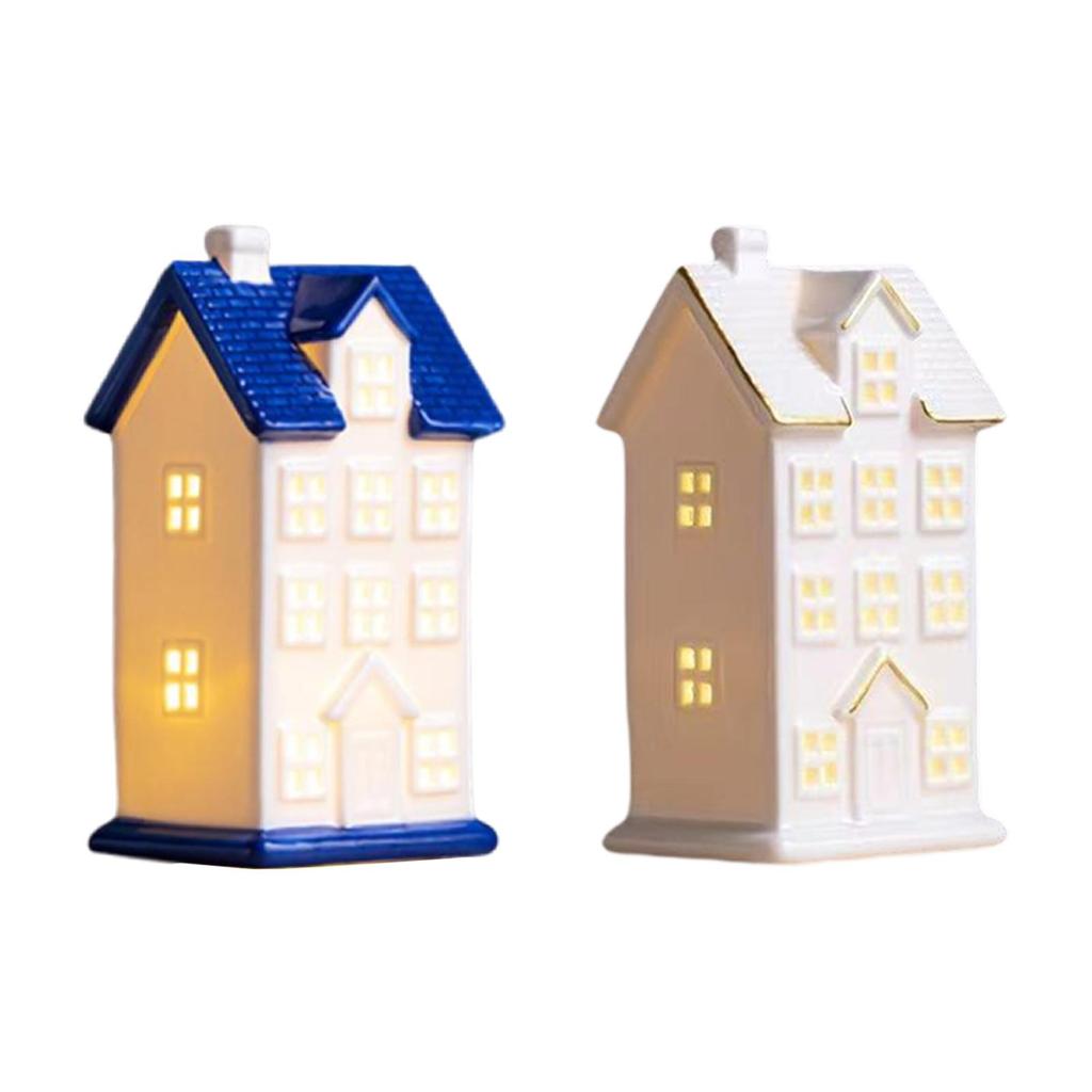 Holiday LED Lighted House Decoration Desktop Figurine for Christmas Village Table Centerpiece Christmas Festive Home Ornament