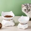 New Ceramics Pet Cat Bowl Food Bowl Oblique Mouth Dog Bowl Cat Drinking Bowl High Foot Protection Cervical Vertebra Cat Drinking
