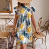 A New Summer Printed V-neck Short-sleeved Loose Dress for Women