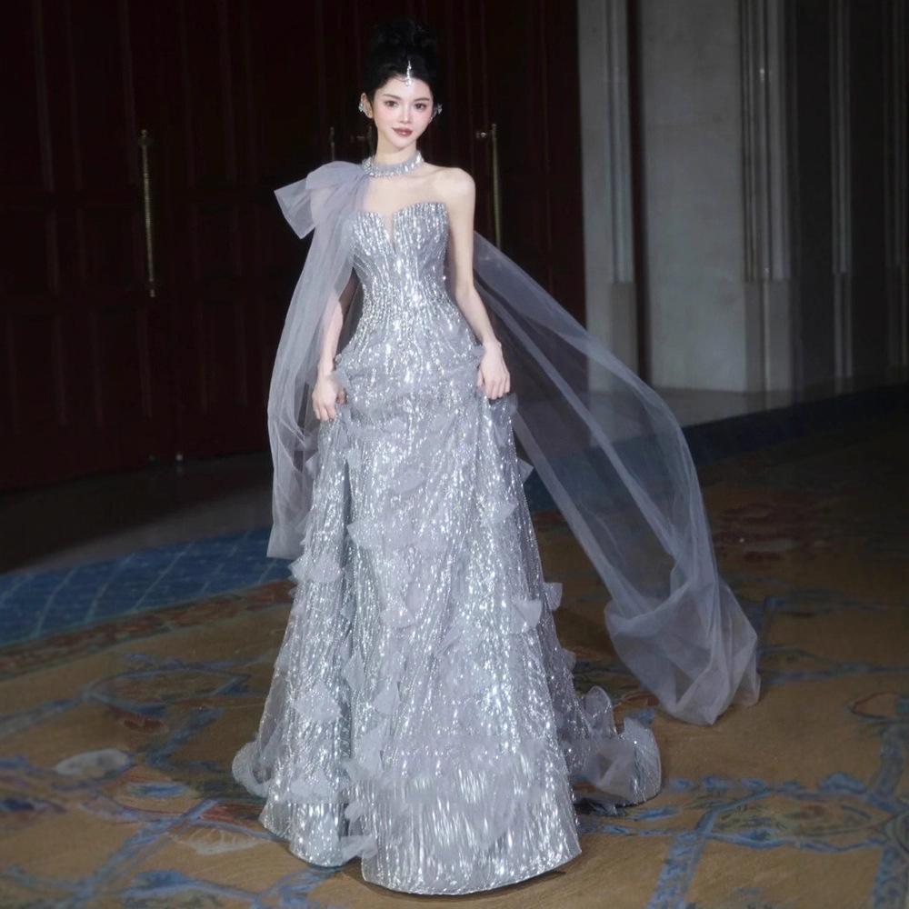 Light Luxury Heavy Industry Evening Dress Women's 1011 New Host Graduation Performance Dress Engagement Birthday Bar Mitzvah Dress