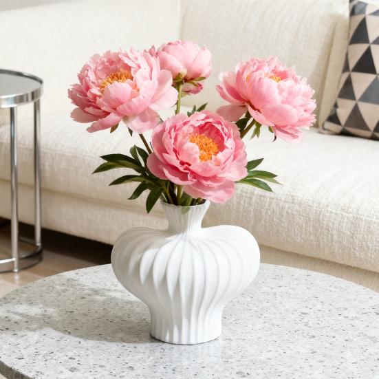 Ceramics Ribbed Flower Vase Minimalist Modern Flower Holder Container Home Office Table Centerpiece Decorative Floral Plants Vase