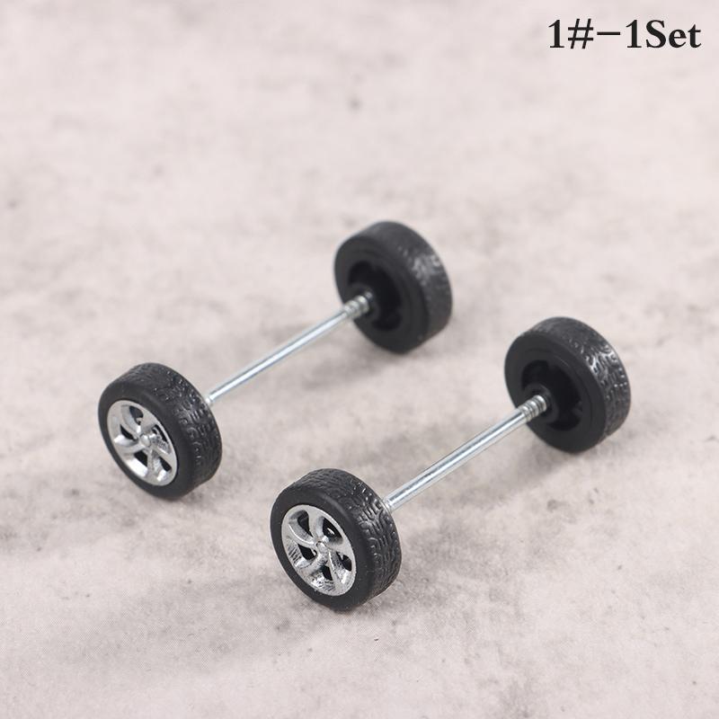1Set 1:64 Car Wheels For Hotwheels Rubber Tire With Wheel Axle Model Modified
