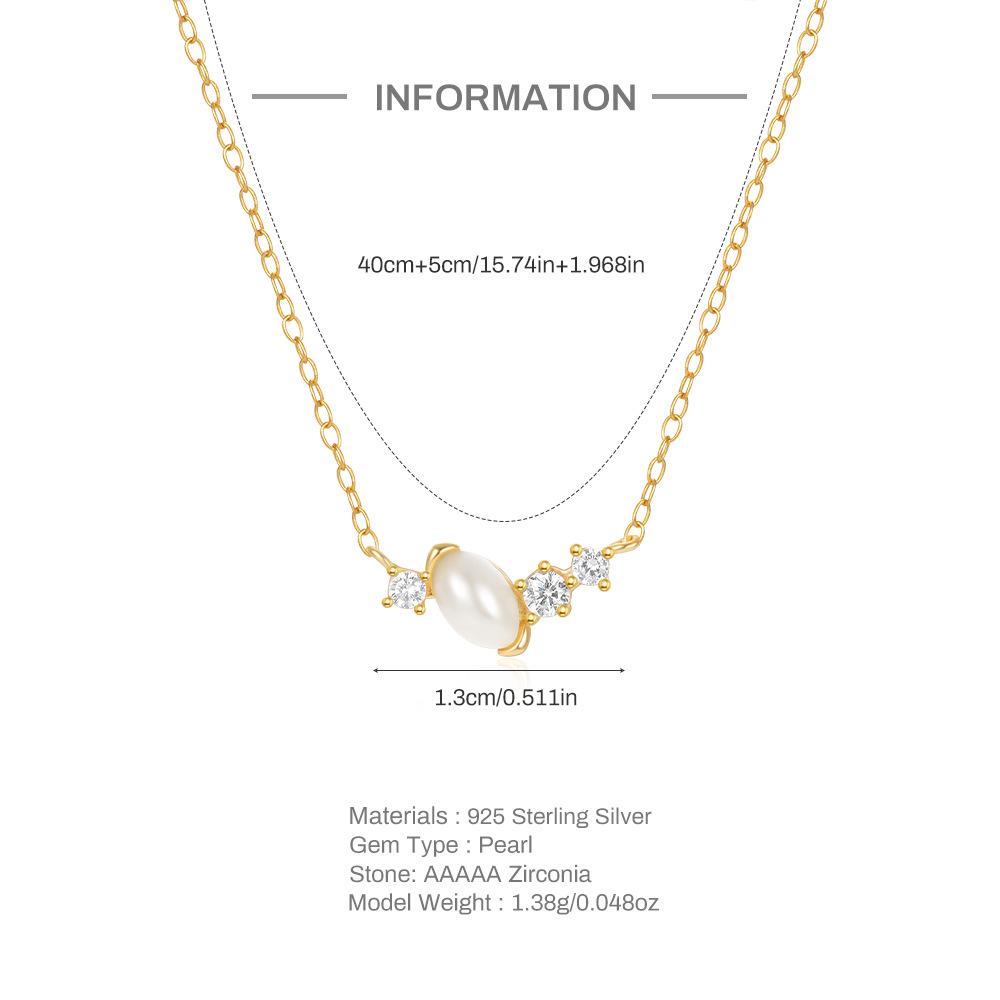 Simple Versatile S925 Sterling Silver Geometric Pearl Diamond Temperament Women'S Clavicle Necklace