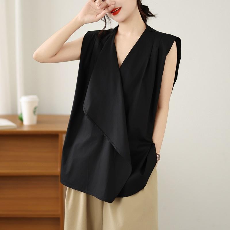 sleeveless oversized shirts & blouses for blouse Casual loose summer tops women button up shirt