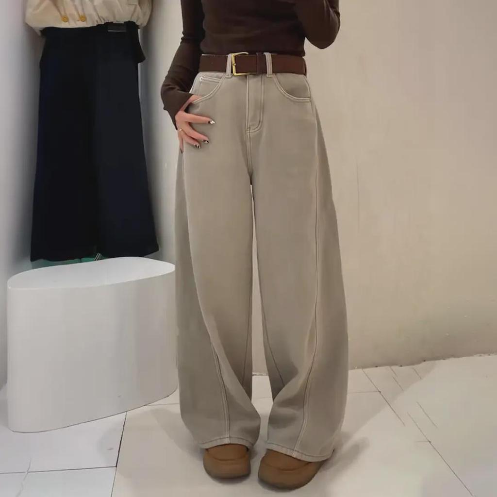 Women's Khaki Wide-Leg Jeans - 2026 Autumn Fashion Versatile Casual Style