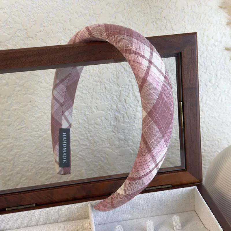 Spring Sweet Plaid Headbands Sponge Wide Bezel Hair Hoop for Womans Girls Temperament Hairband Female Fashion Hair Accessories